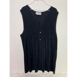 Amanda  Paris New York London Slinky Button Down Top XL Acetate Black